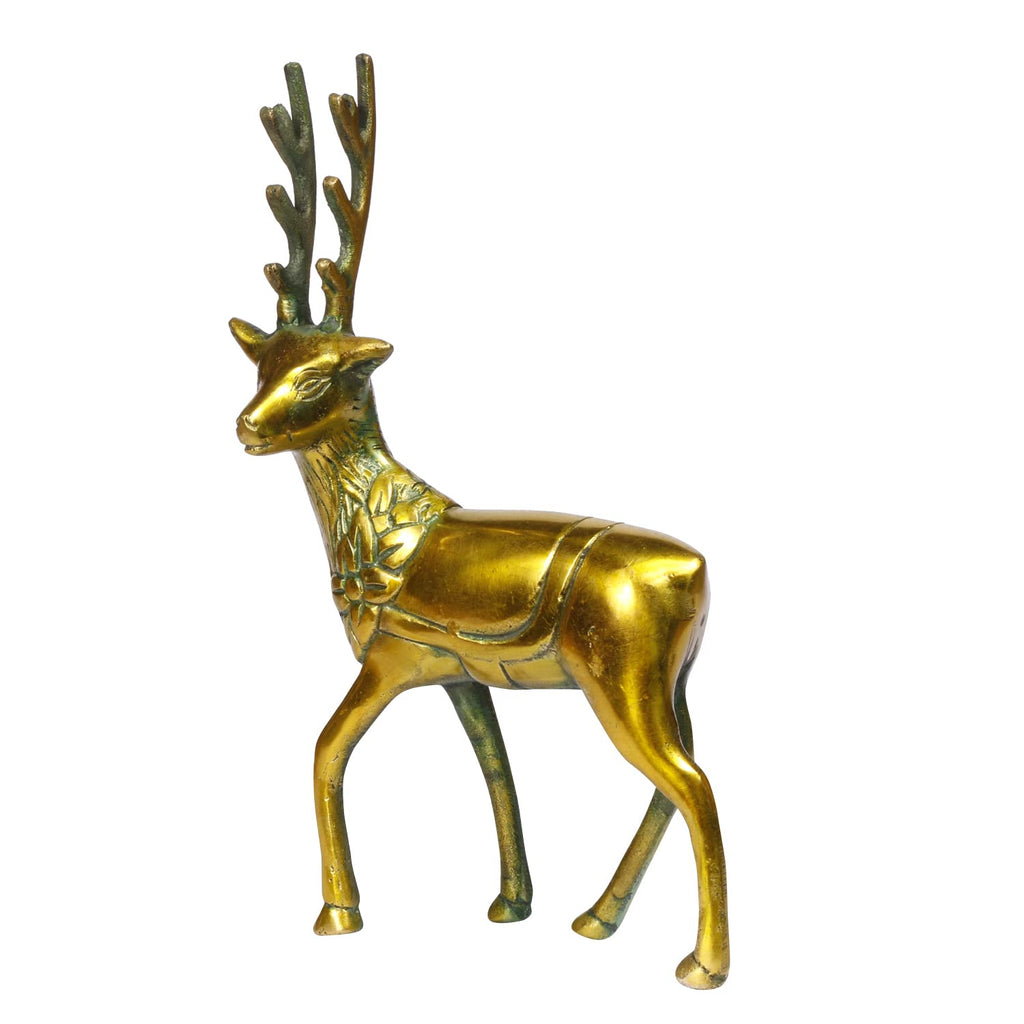 ARTVARKO Brass Deer Statue for Home Office Decor and Gift Showpiece Vastu Feng Shui Decorative (Greenish Gold 7 Inch)