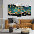 VIBECRAFTS Trees and Deer Canvas Wall Painting Set of Five Pieces For Home|Office|Living Room|Gift (PTVC5Pcs2_6572)