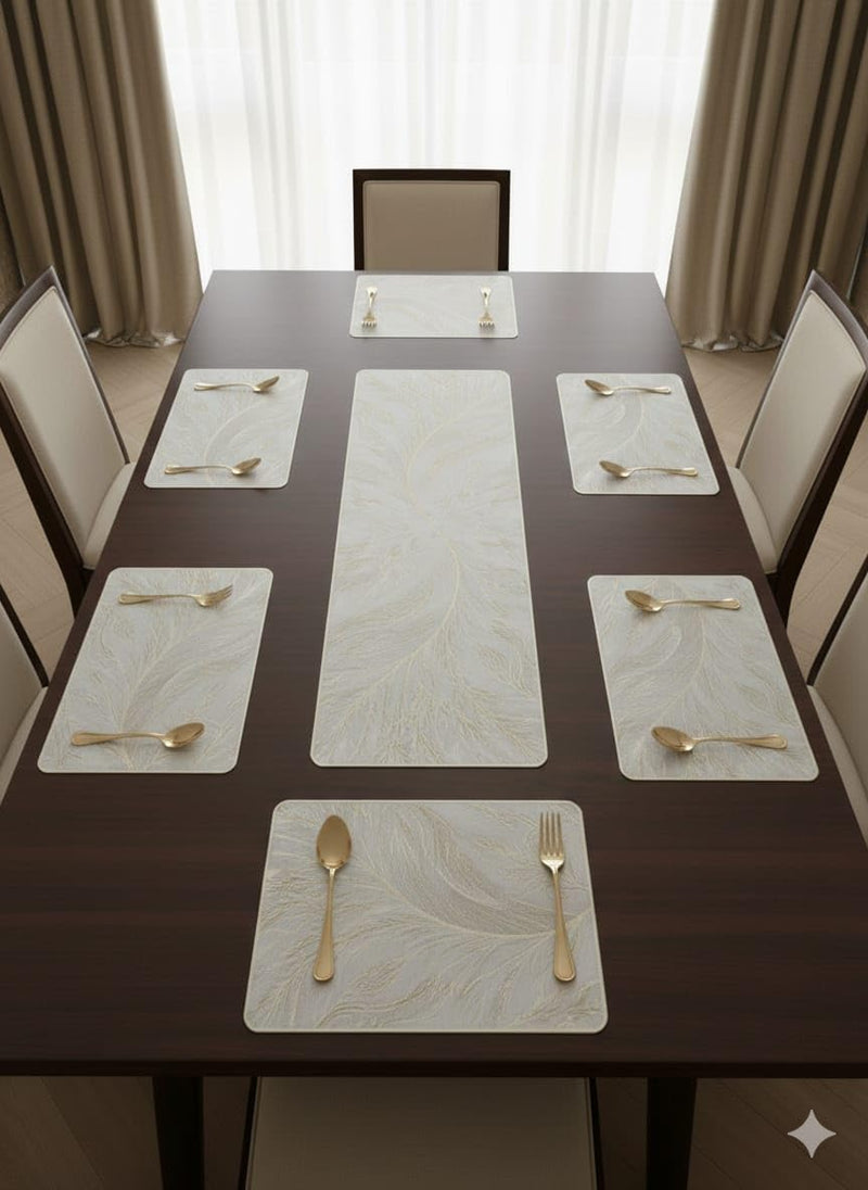 Dining Table Mats with Table Runner Set Leaf Pattern Placemat Set for Dining Table Kitchen Home Decoration (Modern ractangle Table mat Runner, Pack of 9 (8+1)) Kafalo