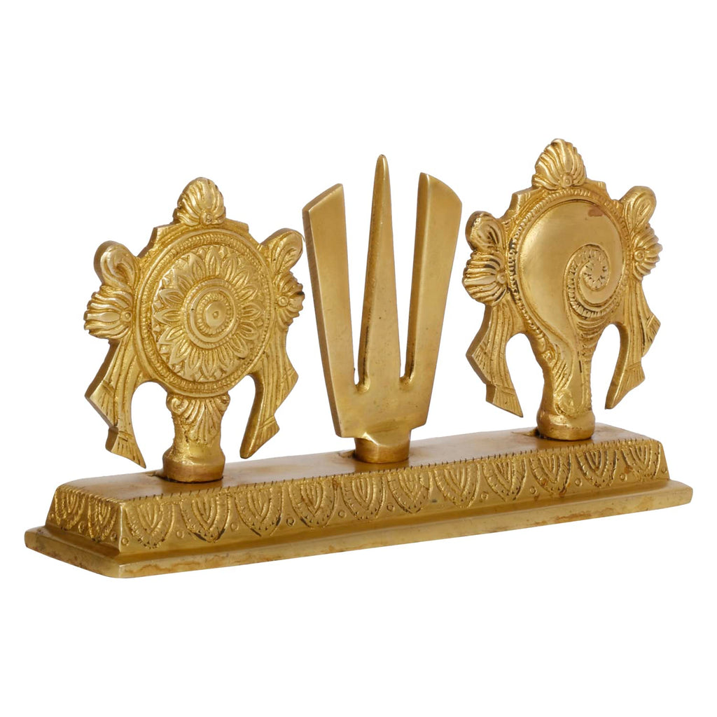 ARTVARKO Brass Shankh Chakra Namah Showpiece | Shri Tirupati Balaji Shankha Chakra Tilak | Padmanabha Swami | Lord Vishnu |Brass Home Decor |