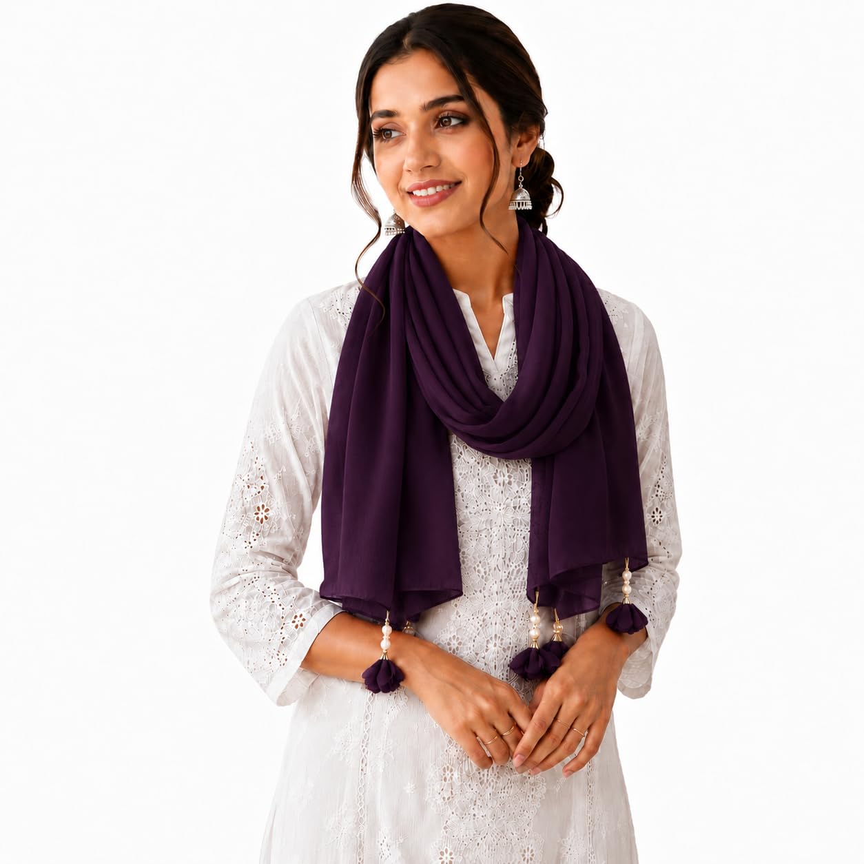 Women’s Chiffon Scarf Soft Lightweight Premium Stoles for Girls & Women | Stylish Modest Wear Dupatta for Daily & Party Use (Dark Purple)