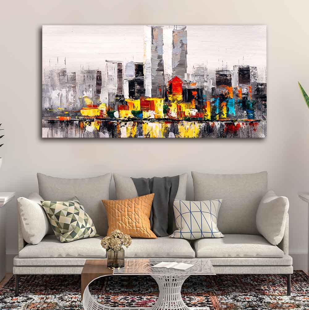 VIBECRAFTS Canvas Paintings for Living Room Drawing Room Abstract Wall Painting of A New York City Skyline Fitted with Wooden Frame for Home|Office|Gift(PTVCH_2272N)