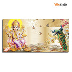 VIBECRAFTS Canvas Paintings for Living Room Drawing Room Ganesha And Peacocks Canvas Wall Painting Fitted With Wooden Frame For Home | Office | Living Room | Gifts (PTVCH_2567)