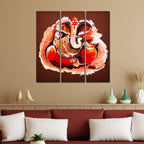 VIBECRAFTS Devotional Shree Ganesha 3 Pieces Canvas Wall Painting Fitted With Wooden Frame For Home | Office | Living Room | Gifts (PTVC3Pcs1_9578)