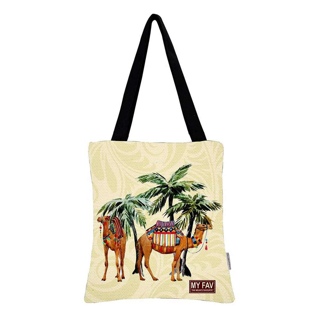 MY FAV Cotton Printed Canvas Tote Bag, for Travel,Yoga, Gym, Sports | Designer Shopping Bag | Compact, Lightweight and Eco-friendly - Capacity15kgs (6 Month Warrenty) - Pack of 2