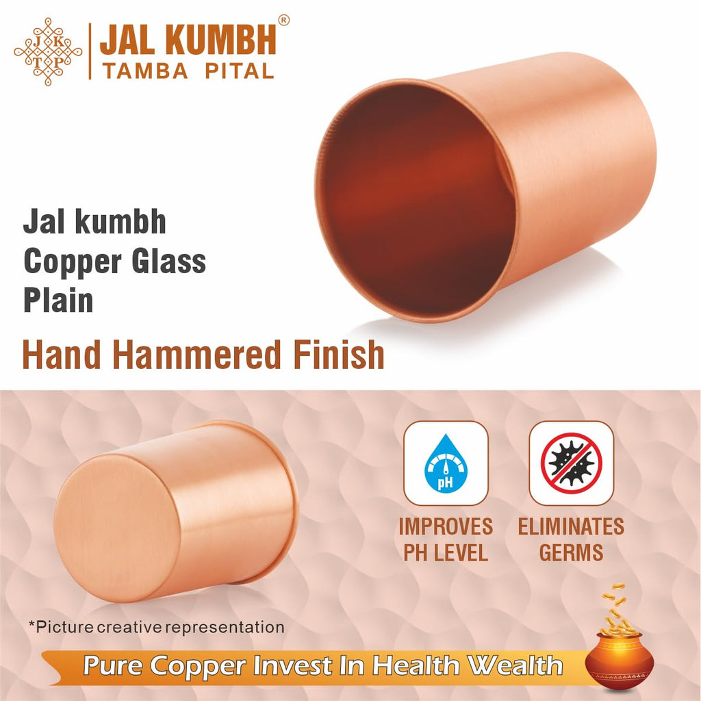 Jalkumbh Pure Plain Copper Glasses,Pure Tamba Glass for Drinking & Serving Water Tumbler-200 ML