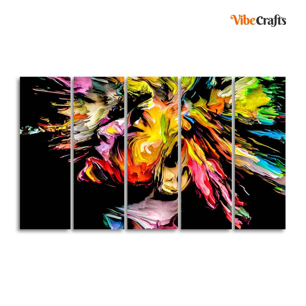 VIBECRAFTS Homcraft Colorful Abstract Human Head Wall Painting of Five Pieces For Home|Office|Living Room|Gift (PTVC5Pcs4_8691)