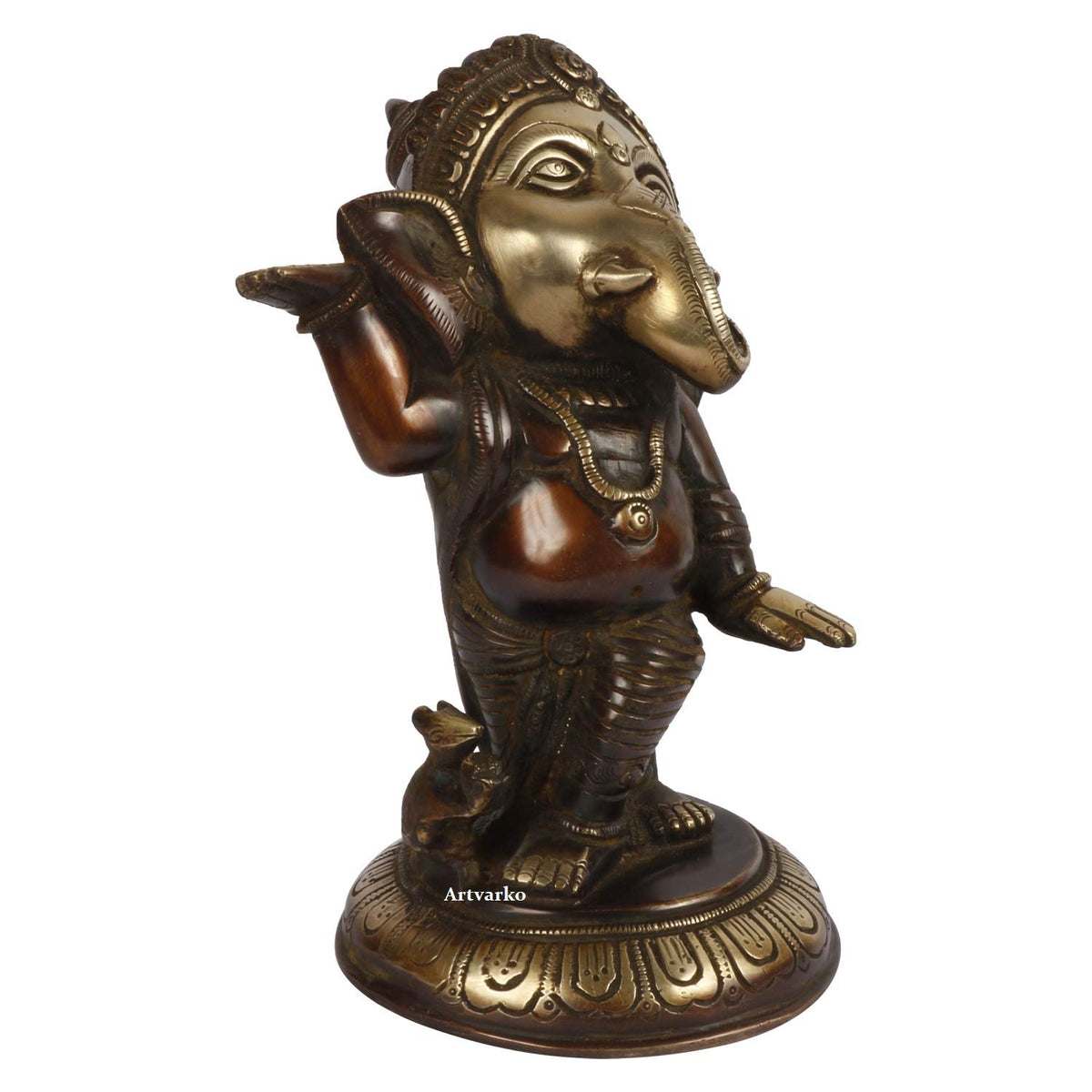 ARTVARKO Antique Copper Gold Brass Ganesha God Idols Statue Showpieces Figurines for Luck, Wealth, Prosperity, Longevity, Positive Energy Height 10 Inches.
