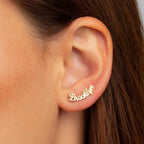 Customised Name Earrings for Women & Girls | Custom Script Name Stud Earrings | Gold Plated Personalized Jewelry | Handmade Custom Name Earring Gift for Birthday Anniversary