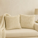 AWARD VELVETS Premium Faux Rabbit Fur Plush Luxury Soft Fluffy Striped Decorative Throw Pillow/Cushion Covers for Sofa, Couch, Living Room - (Beige, 24 x 24 inch) Set of 1