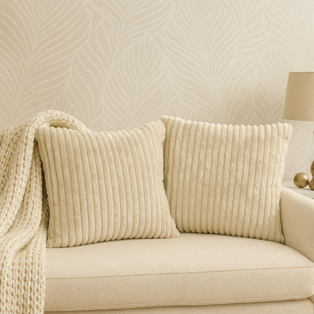 AWARD VELVETS Premium Faux Rabbit Fur Plush Luxury Soft Fluffy Striped Decorative Throw Pillow/Cushion Covers for Sofa, Couch, Living Room - (Beige, 24 x 24 inch) Set of 1