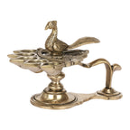 Artvarko Peacock Aarti Diya with Handle Brass Decorative Puja Accessory, Five Face Camphor Burner lamp Panch Aarti for Navratra, Diwali Gifts 7 Inch .