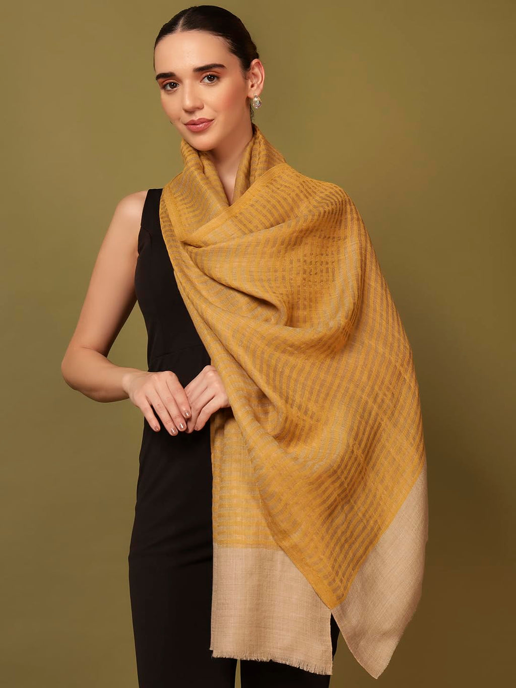 Pashmoda Women Golden Eclipse Reversible Zari Moonlight Fine Wool Stole (Size : 28x80in, 71X203cm) ZSST03