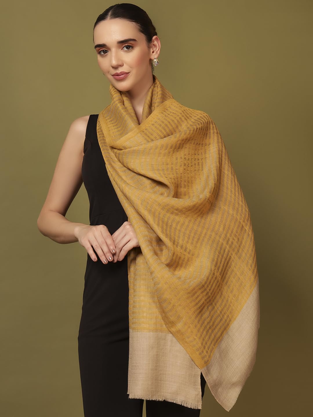 Pashmoda Women Golden Eclipse Reversible Zari Moonlight Fine Wool Stole (Size : 28x80in, 71X203cm) ZSST03