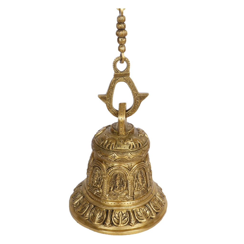 Artvarko Big Ganesha Ganesh Ashta-Vinayaka Engraved Hanging Brass Temple Deep Sound Bell/Ghanta for Pooja Room, Mandir Or Home Decor 5.5 Kg
