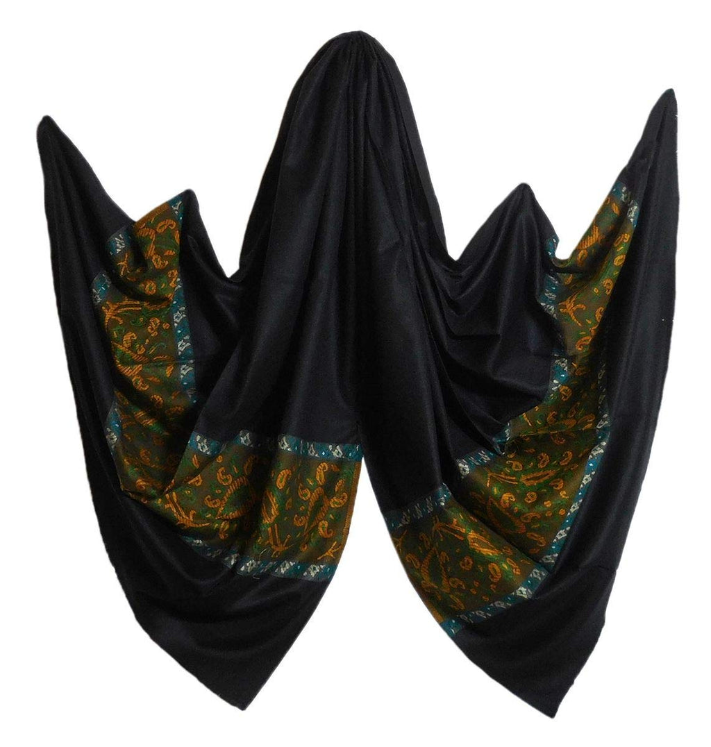 DollsofIndia Black Woolen Shawl with Paisley Design - 40 x 82 inches (NP97)