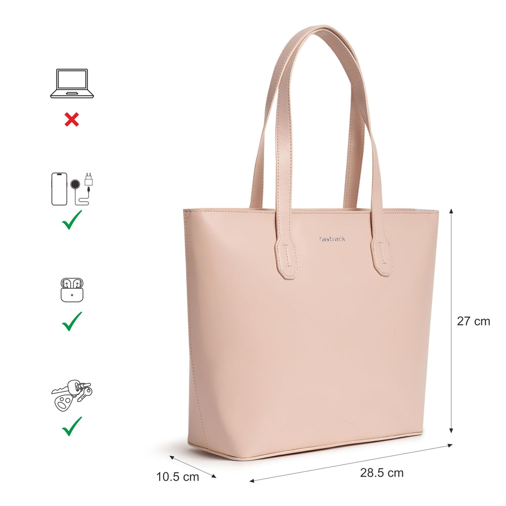 Fastrack College Tote Bag for Women, Girls and Ladies | Made of Premium Faux Leather | Fits Upto 13 Laptop | Ladies Purse Handbag
