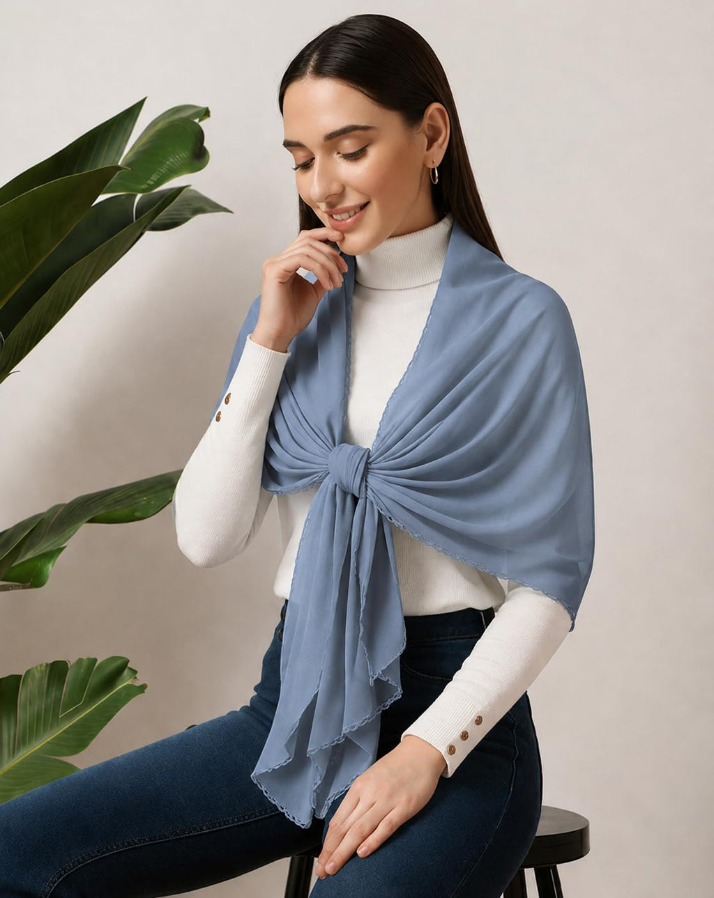 Ravaiyaa Women Solid Chiffon Scarves With Lace Border | Women Lightweight Breathable Solid Color Soft Chiffon Long Fashion Scarves Sun-proof Shawls Wrap (Light Grey)