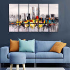 VIBECRAFTS Abstract Wall Painting of A New York City Skyline Five Pieces For Home|Office|Living Room|Gift (PTVC5Pcs4_8576)