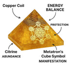 NAKSHATRA ENTERPRISE Spiritual Healing Collection with Pyrite Frame, Orgone Pyramid, Crystal Tree, Vastu Decor for Home & Office, Positive Energy & Wealth (Citrine Orgone Pyramid)