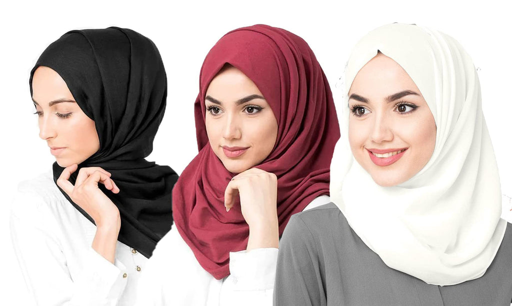 ICW Women Soft Chiffon Georgette Scarves Shawl Stoles Long Scarf Wrap Head Scarves (Pack 3), For Female, Multicolor