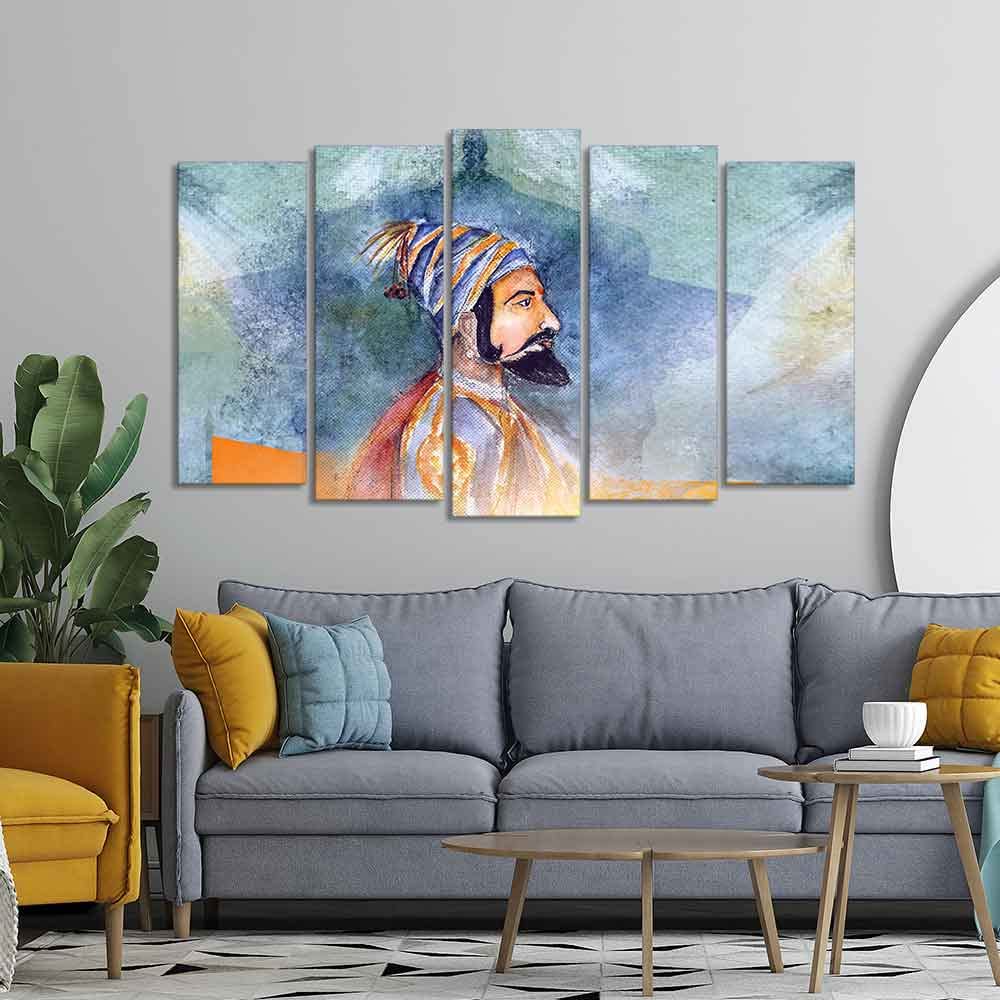 VIBECRAFTS Chhatrapati Shivaji Maharaj Wall Painting Set Five Pieces For Home|Office|Living Room|Gift (PTVC5Pcs2_6619)