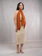 CrossKulture Crinkled PolyCotton Scarf - 180 x 90 cm Stole for Women | PolyCotton Scarf for Summers, Head Cover | Lightweight (Bronze/Tan)