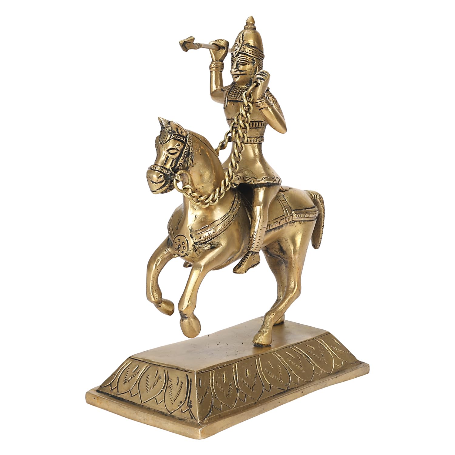 ARTVARKO Brass Maharana Pratap on Chetak Horseback Warrior Jumping Horse Sculpture Statue 8 Inch