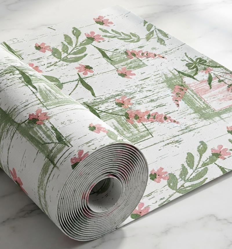 Dribble (60cm X 500cm) Eva Shelf Liner Mat Roll, Non Slip Drawer & Cabinet Liner for Kitchen, Waterproof Oilproof Washable Fridge Mat, Anti Skid Multipurpose Mat (Floral Hormony Peach) Kafalo