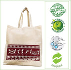Arka Home Products Unisex-Adult Shopping Bag - Warli Print - 100% Cotton, Reusable, Printed Canvas Bag, Off White Maroon
