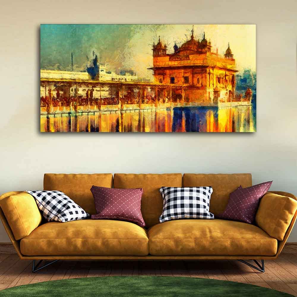 VIBECRAFTS A Classic Golden Temple Premium Canvas Wall Painting With Frame for Living Room Drawing Room Home|Office|Gift (PTVCH_2213)