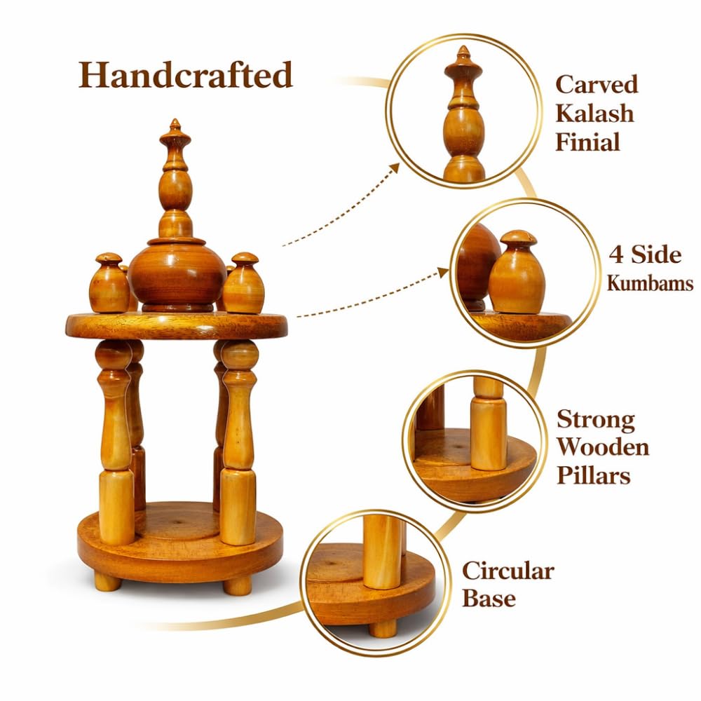 Handcrafted Wooden Mini Temple for Home | Traditional Pooja Mandir with Fine Detailing | Ideal for Home Decor, Prayer & Gifting