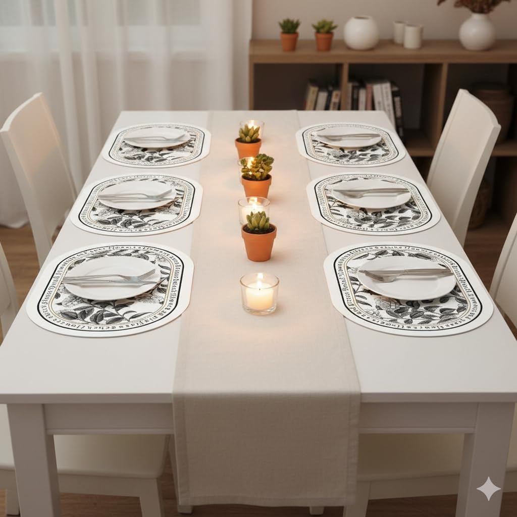 TheTableTales Placemats Pack of 6, Premium Waterproof Heat Resistant Dining Table Mats | Washable PU Leather Mats for Dinner | Non Slip Pad for Home Kitchen Restaurant (Classic Camellia) Kafalo