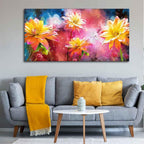 VIBECRAFTS Canvas Paintings for Living Room Modern Abstract Art of Flowers Canvas Wall Painting Fitted with Wooden Frame for Home | Office | Gifts (PTVCH_2547NNV)(48 x 24 Inches)