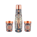 Vip luxe Designer Pure Copper Bottle & Glass Set with Elephant & Mandala Design – 900ml Bottle + 2 x 250ml Glasses | Heavy-Gauge Ayurvedic Gift Set for Wellness