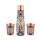 Vip luxe Designer Pure Copper Bottle & Glass Set with Elephant & Mandala Design – 900ml Bottle + 2 x 250ml Glasses | Heavy-Gauge Ayurvedic Gift Set for Wellness