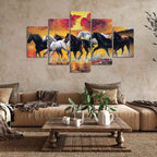 VIBECRAFTS Running Seven Horses Wall Painting Five Pieces For Home|Office|Living Room|Gift (PTVC5Pcs1_5527)