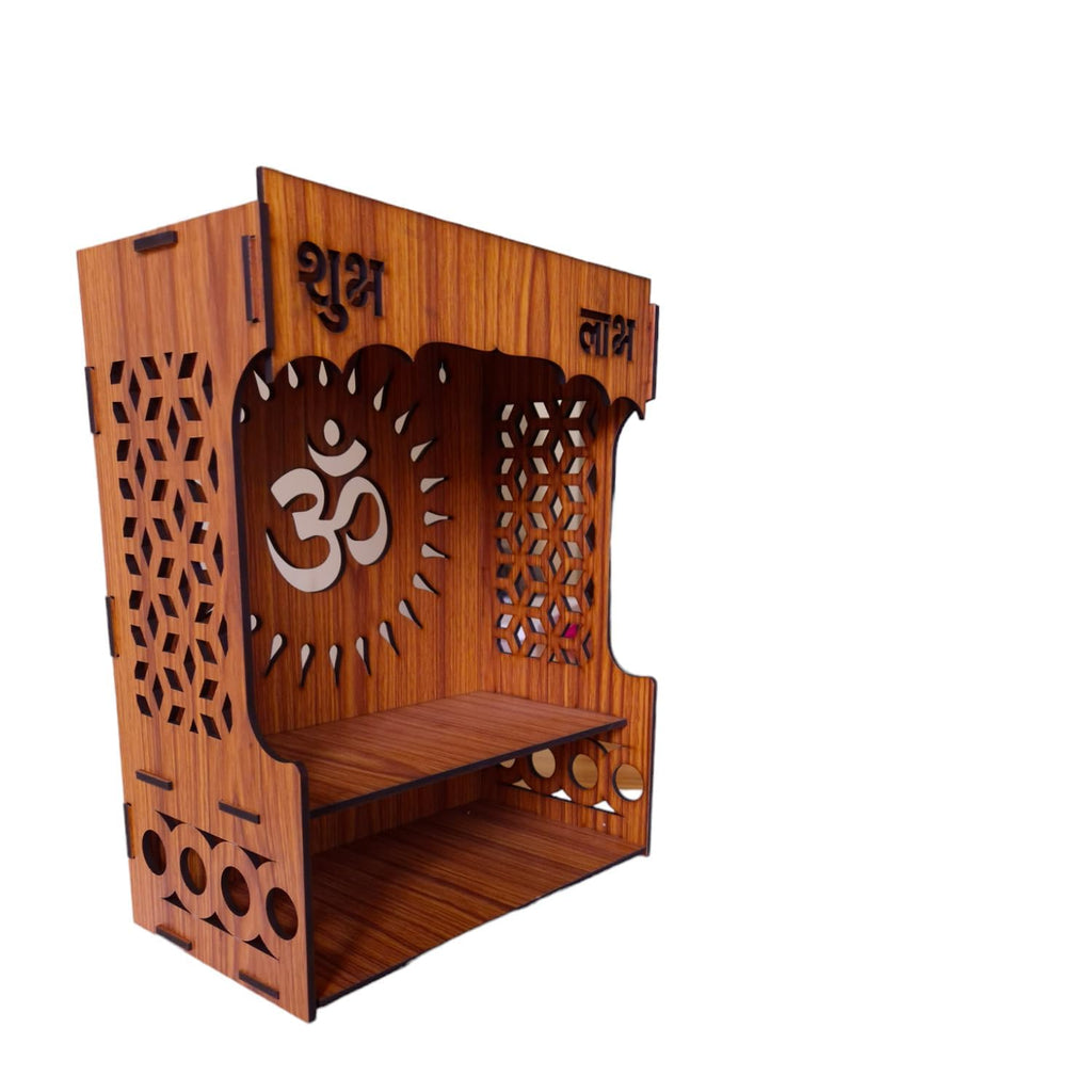 giftingcare Wooden Temple for Home & Office | Wall Mounted & Tabletop Pooja Mandir | Compact Wooden Puja Stand for Desk, Living Room & Gifting | Teak Finish Decorative Design