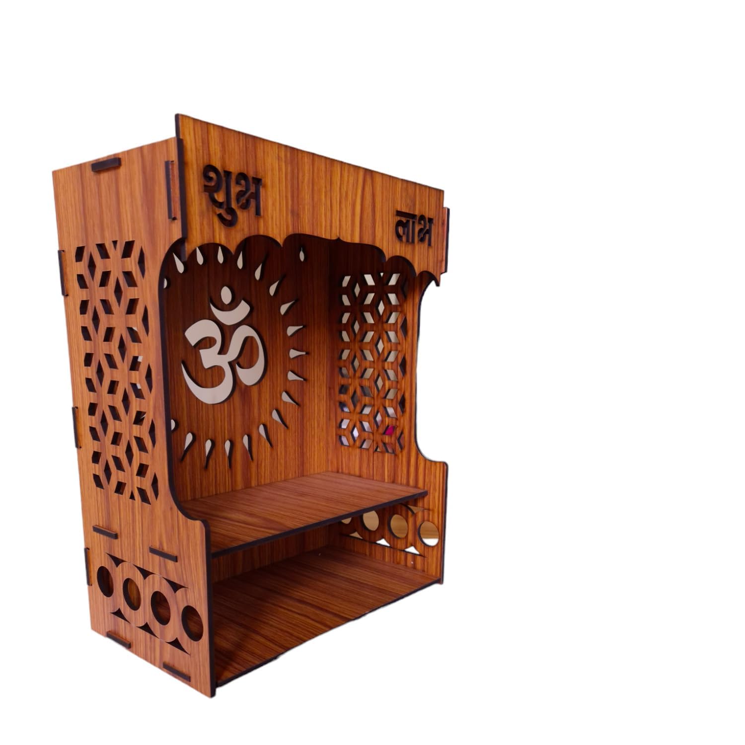 giftingcare Wooden Temple for Home & Office | Wall Mounted & Tabletop Pooja Mandir | Compact Wooden Puja Stand for Desk, Living Room & Gifting | Teak Finish Decorative Design