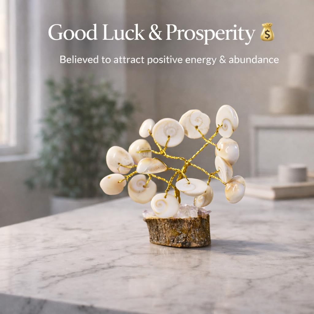MASI HUB Mini Shell Stone Crystal Tree - Handmade Positive Energy Desk Decor for Home, Office & Car Dashboard 5 cm (Pack of 1)