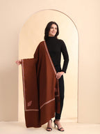 Zamour Kashmiri Pashmina Style Fine Kingri Embroidery Woollen Shawls for Winter (Brown)