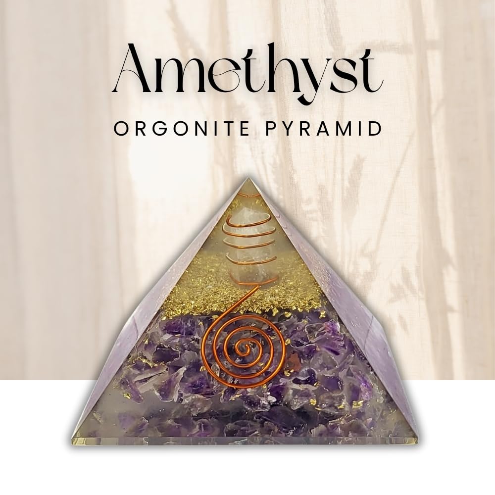 CALMINDS Amethyst Orgonite Pyramid for Stress Relief & Healing | Crystal Pyramid for Positive Energy, Chakra Balancing & Meditation | Vastu, Feng Shui, Home Office Decor