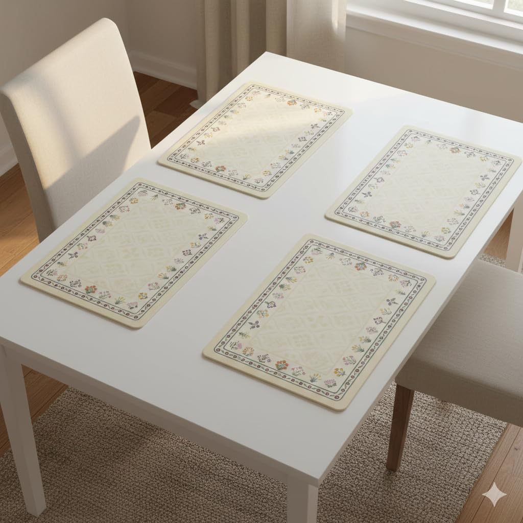 YELONA Leather Dining Table Placemats Set of 4 – Waterproof, Heat Resistant, Anti-Slip, Easy to Clean Table Mats for Dining Table, Kitchen & Home Décor (Cream, 40 x 30 cm) Kafalo