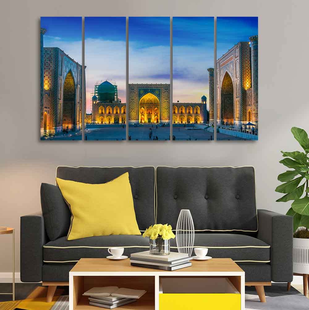 VIBECRAFTS Canvas Islamic Wall Painting of Ancient City Samarkand Set of 5 For Home|Office|Living Room|Gift (PTVC5Pcs4_8567)