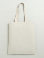ZIP ZAP ZOOP Beige Brand Logo Print Canvas Cotton Shopping Bag With handle