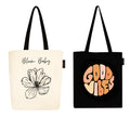 Peach Blossom Tote Bags With Zip, 100% Cotton Shopping/Grocery Bag, Multi-Purpose Canvas Bag 5kgs Capacity, Single Pack (Cbag_ZIP_WhiteBloomBby_BlackGoodvibe)