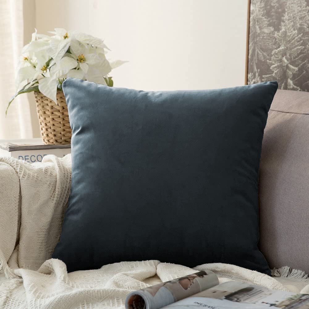 Khooti Velvet Cushion Cover, 24X24 Inches | Dark Grey | Pack of 1 | Solid Plain Soft & Smooth, Decorative Cushion Covers for Living Room, Bedroom, Couches, Chairs, Sofas, Beds & Home Decor