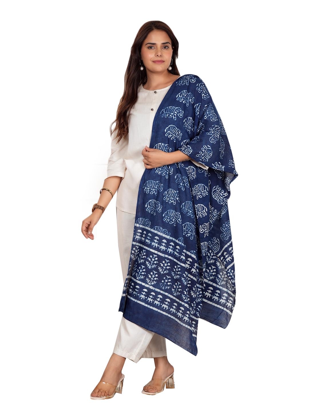 RAI SAHAB Printed Cotton Scarf for Women, Lightweight Soft Scarves Stoles for Summer & Winter(ST-37LEAFBLUE)