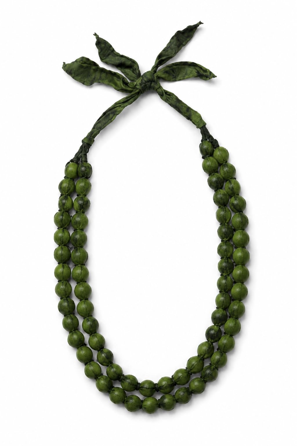 LEENAALANKAR Handmade Fabric Bead Necklace for Women | Double Layer Adjustable Cotton Bead Necklace | Lightweight Ethnic Boho Statement Jewelry | Handmade Sustainable Fashion Accessory | Midnight Forest