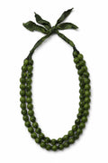 LEENAALANKAR Handmade Fabric Bead Necklace for Women | Double Layer Adjustable Cotton Bead Necklace | Lightweight Ethnic Boho Statement Jewelry | Handmade Sustainable Fashion Accessory | Midnight Forest
